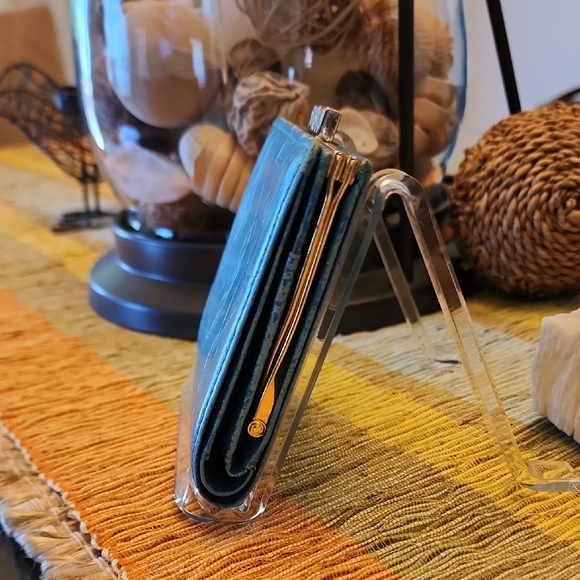 Yves Saint Laurent Teal Embossed Wallet - Picture 2 of 16